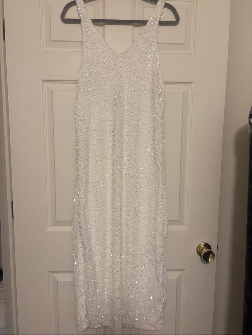 Sparkling White Sequin Midi Dress - Picture 5 of 9